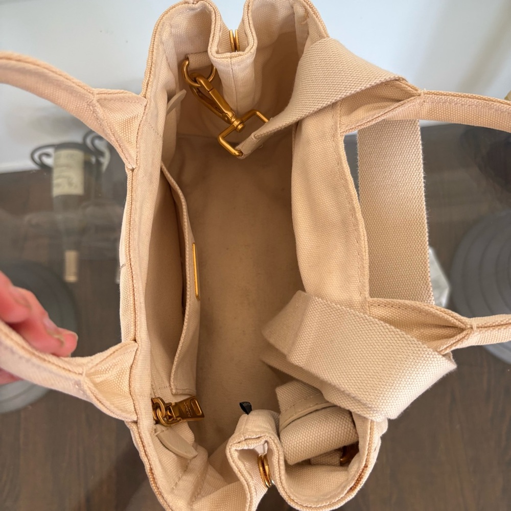 Prada Canapa Beige Canvas Tote Small Milano Logo with Removable Strap - Picture 8 of 11
